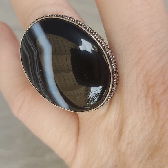 New Black Botswana Agate 925 Silver Ring. - Picture 5 of 16
